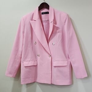 Trendy Color  Pink Double-Breasted Blazer